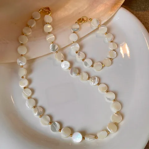 Bracciale Collana Con Perline a Disco Tondo in Conchiglia Naturale Moda Stile Resort Madreperla Gioielli in Rame per Donna Regalo
