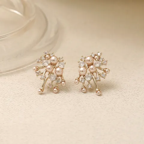 Leichter Luxus Champagner Künstliche Perle Ohrstecker Für Damen Mikro Eingelegte Zirkonia Gipskraut 925 Silber Stift Vergoldeter Schmuck