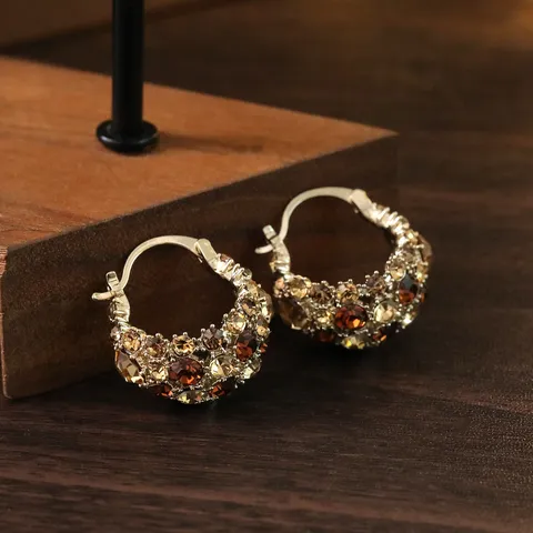 Maillard Stil Strass Blumenkorb Ohrringe Für Damen Retro Palast Luxus Kupfer Vergoldet Herbst Winter Schmuck