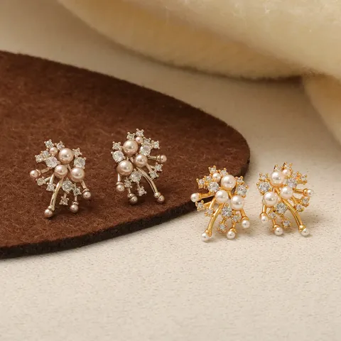 Leichter Luxus Champagner Künstliche Perle Ohrstecker Für Damen Mikro Eingelegte Zirkonia Gipskraut 925 Silber Stift Vergoldeter Schmuck