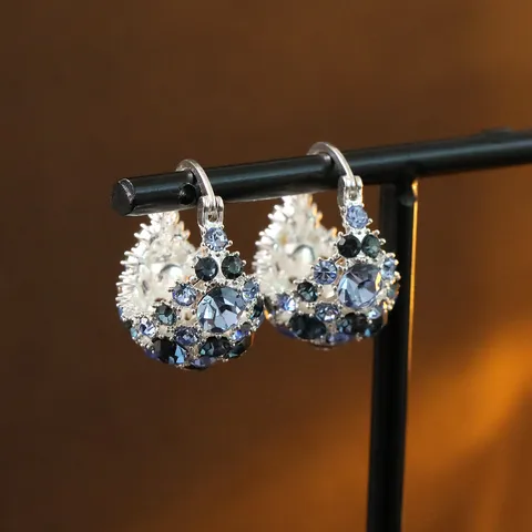 Französisch Retro Blauverlauf Strass Ohrclips Luxus Kupfer Schwere Arbeit Eingelegt Creolen Für Damen Abend Bankett Party Kleider Zubehör