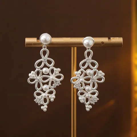 Französische Vintage Hohl Blume Ohrhänger Kupfer Zirkonia Künstliche Perlen Ohrstecker 925 Sterling Silber Stift Für Damen Kaffee Gold Schmuck