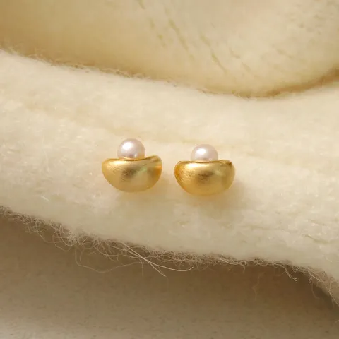 Minimalistische Nischen-Design Sycee Perlen-Ohrstecker Für Damen 925 Sterling Silber Stift Gebürstetes Kupfer Gold Elegante Ohrringe Schmuck Geschenk