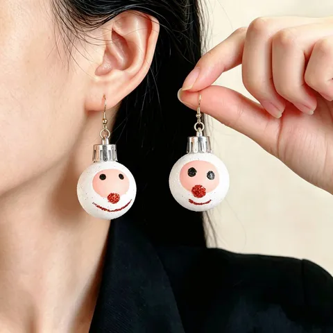 Christmas Glitter Ball Dangle Earrings Women Festive Santa Claus Pattern Red Gold Striped Drop Earrings Holiday Jewelry