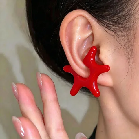 Niche Abstract Starfish Glossy Clip-On Earrings For Women Exaggerated Geometric Artistic Non-Pierced Acrylic Ear Clips Fashion Jewelry Accessories
