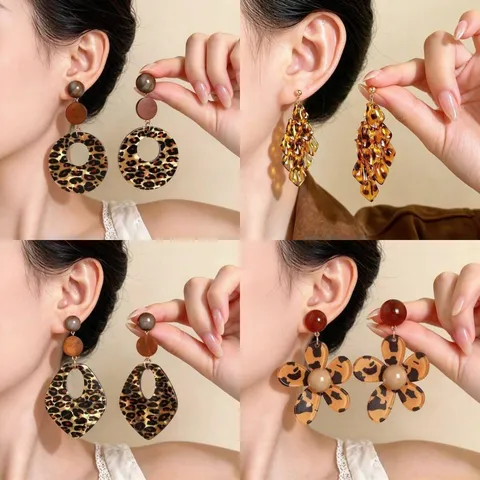 Orecchini Geometrici Vintage in Acrilico con Stampa Leopardata per Donna Orecchini a Pendente a Forma di Fiore Unici Accessori per Gioielli di Moda Stile Retro Maillard