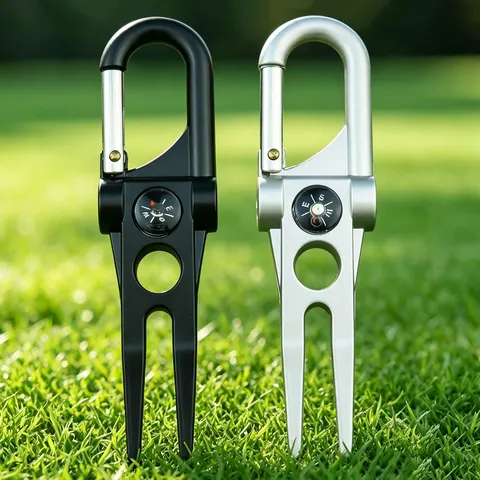 Relève-Pitch de Golf Professionnel Multifonctionnel Outil de Réparation Avec Boussole Intégrée Clip Mousqueton Portable Accessoire de Golf en Alliage de Zinc