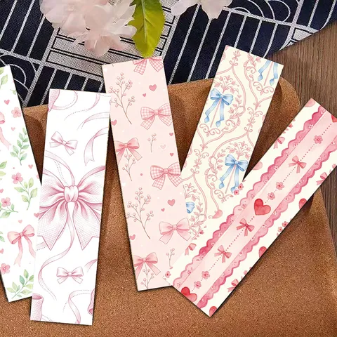 Elegante Rosa Schleifen Papier Lesezeichen Set Blumenmuster Für Studenten Lektüre Geschenk DIY Scrapbooking Schreibwaren