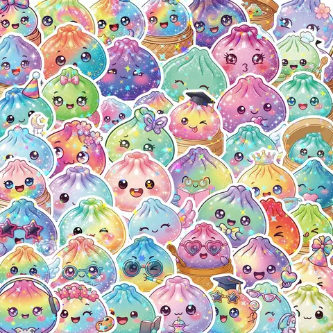 Cartoon Dumpling Star Sticker Set PVC Holographic Glitter DIY Scrapbooking Stationery Stickers For Suitcase Laptop Decor