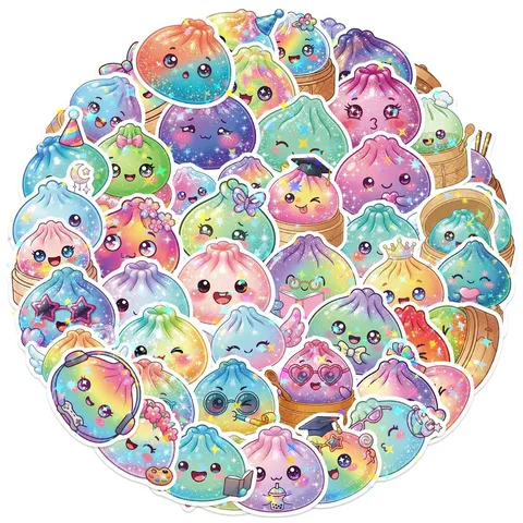 Cartoon Dumpling Star Sticker Set PVC Holographic Glitter DIY Scrapbooking Stationery Stickers For Suitcase Laptop Decor