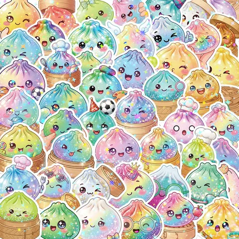 Multicolor Dumpling Cartoon Stickers Holographic Star Film Waterproof Graffiti Stickers DIY Decoration For Suitcase Notebook Handbook Stationery