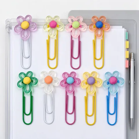 Clips de Papel de Resina Acrílica de Flores Lindas Clips de Metal de Colores Marcadores Creativos Para Papelería de Oficina de Estudiantes