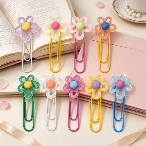 Clips de Papel de Resina Acrílica de Flores Lindas Clips de Metal de Colores Marcadores Creativos Para Papelería de Oficina de Estudiantes
