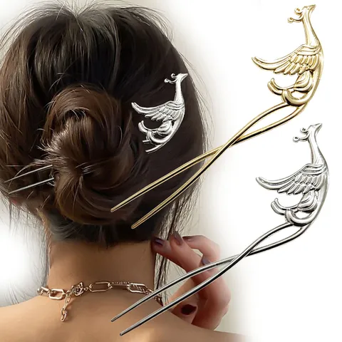Vintage Neo-Chinese Phoenix Wing U-Shaped Metal Hairpin Elegant Hair Stick For Women Hanfu Cheongsam Styling Accessory