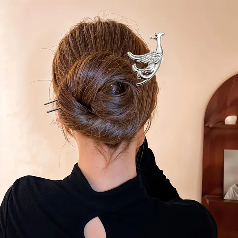 Vintage Neo-Chinese Phoenix Wing U-Shaped Metal Hairpin Elegant Hair Stick For Women Hanfu Cheongsam Styling Accessory