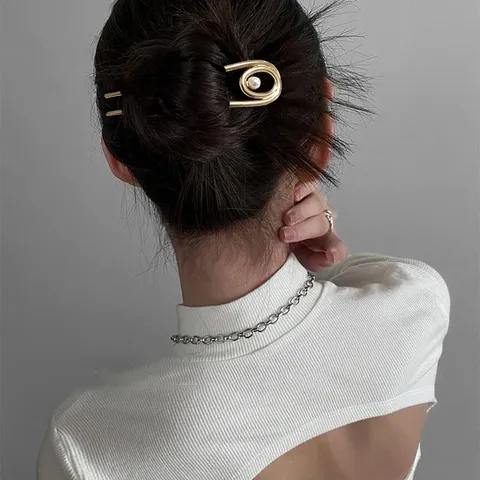 U-Shaped Metal Hair Pin Ginkgo Leaf Spiral Pearl Hair Fork Minimalist Elegant Alloy Updo Hair Sticks For Women Jewelry