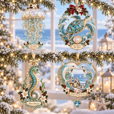 Küste Weihnachten Baumschmuck Ozean Thema Acryl Meer Muschel Perle Seestern Weihnachtsmann Schneemann Anhänger Dekor Für Festival Heim