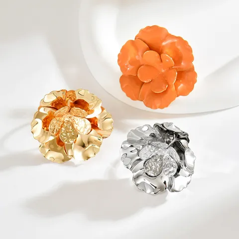 Anello Aperto Fiore In Lega Vintage Esagerato Da Donna Oro Argento Arancione Strass Camelia Floreale Festa Gioielli Dichiarazione