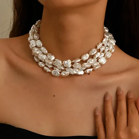 Collana Multistrato Fatta a Mano con Perle Artificiali Barocche Rétro per Donna Ciondolo a Cuore in Lega Gioielli Regalo