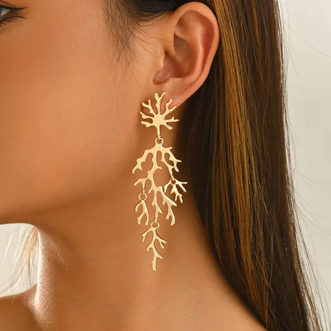 Orecchini a Pendente Ramo di Corallo Personalizzati per Donna Gioielli di Moda Stile Retrò Francese Tema Oceano Placcati Oro Argento
