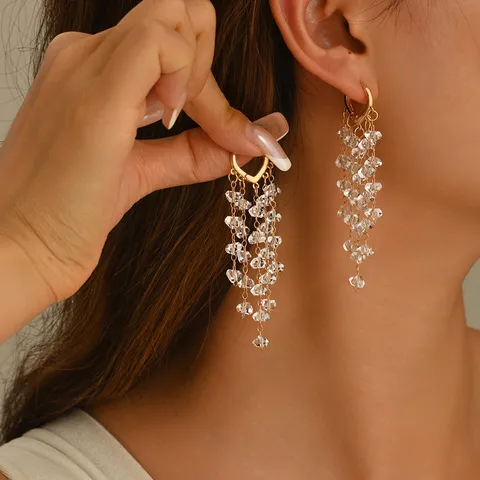 Orecchini a Nappina in Cristallo Scintillante Y2K per Donna Orecchini a Pendente Lungo Elegante Strass Gioielli da Festa