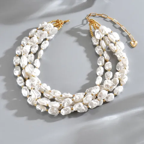 Collana Multistrato Fatta a Mano con Perle Artificiali Barocche Rétro per Donna Ciondolo a Cuore in Lega Gioielli Regalo