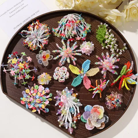 Handmade Glass Beaded Floral Shoe Charms For Clogs Decoration Dopamine Summer Oxygen Feel Sequin Flower Tassel Personalized Shoes Accessories