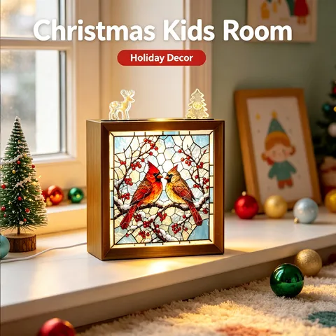 Ornamento Puzzle in Legno Luminoso Natalizio Uccelli Cardinali Luce Notturna LED Decorazione Tavolo per Cameretta Bambini USB Regalo Festivo