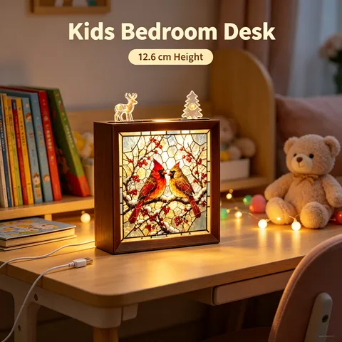 Ornamento Puzzle in Legno Luminoso Natalizio Uccelli Cardinali Luce Notturna LED Decorazione Tavolo per Cameretta Bambini USB Regalo Festivo