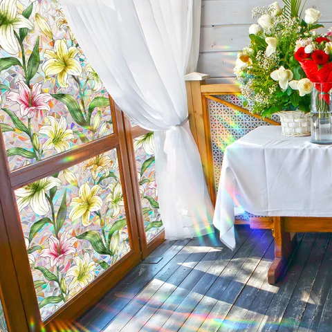 Pellicola per Vetri Fiori Acquerello Adesivo Statico Privacy Vetro Decorativo Effetto Arcobaleno Pellicola per Finestre Casa Bagno Decorazione