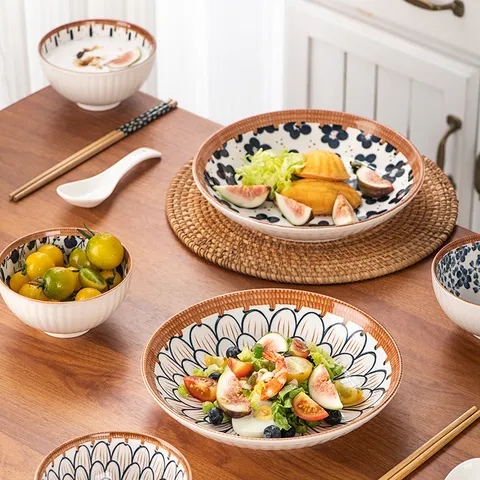 Collection de Vaisselle en Céramique Style Japonais sous Glaçure Porcelaine Bols Assiettes Cuillères Baguettes Coffret Cadeau pour Mariage