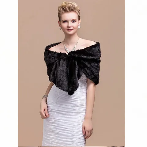 Women Elegant Faux Fur Shawl Short Wrap Wedding Party Bridal Cape Shrug Winter Warm Faux Fox Fur Scarf Accessories