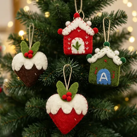 Felt Magic House Pendant Christmas Tree Hanging Ornament Red Green Handmade Small House Decor For Holiday Party Home Decoration