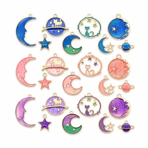 Emaille Legierung Stern Mond Katze Anhänger Für Schmuckherstellung DIY Himmlische Charms Für Armband Halskette Schlüsselanhänger