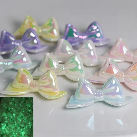 Luminous Starry Sky UV Electroplated Bow Shaped Acrylic Loose Beads For DIY Jewelry Making Phone Chain Craft Materials