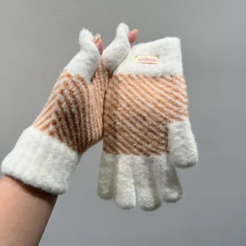 Damen Strickhandschuhe Faux Nerz Fleece Warme Winterhandschuhe Touchscreen Design Diagonalstreifen Outdoor Handschutz Zubehör