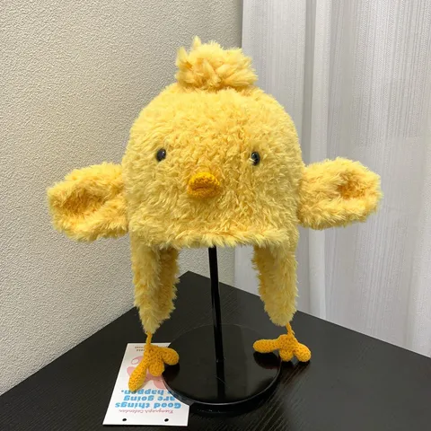 Süße Küken Plüsch Ohrenschutz Mütze Für Damen Winter Warm Winddicht Japanischen Stil Cartoon Gelbe Acryl Strickmütze