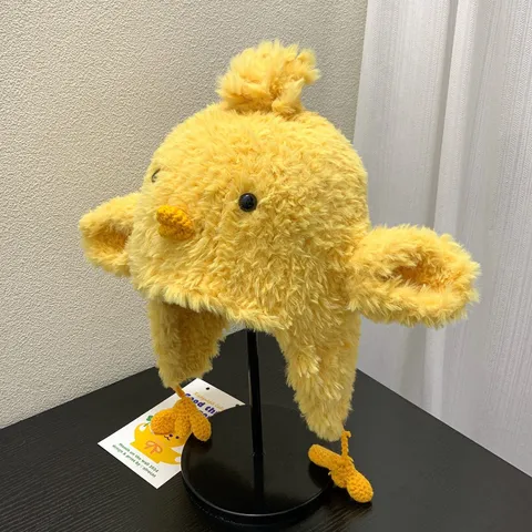Süße Küken Plüsch Ohrenschutz Mütze Für Damen Winter Warm Winddicht Japanischen Stil Cartoon Gelbe Acryl Strickmütze