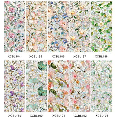 Βίντατζ Στυλ Cloisonne PVC PET Στατική Μεμβράνη Παραθύρων Βιτρό Διακοσμητική Μεμβράνη Ιδιωτικότητας Ανθικό Μοτίβο Έλεγχος Θερμότητας Αυτοκόλλητο Γυαλιού Χωρίς Κόλλα Για Διακόσμηση Σπιτιού Και Γραφείου