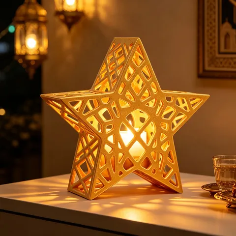 Portavelas LED Miniatura Cúpula de Mezquita Islámica Hueco Estrella Luna Adorno de Escritorio para Ramadán Eid Mubarak Decoración de Hogar Regalo