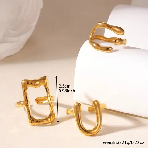 Ins Style Minimalist Irregular Stainless Steel 18K Gold Plated Open Ring 3 Piece Set For Women Men Fashion Jewelry Gift