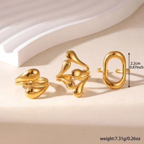 Minimalist Stainless Steel Geometric Hollow Open Ring For Women Jewelry Gift Oval Fluid Shape Gold Plated Adjustable Band Finger Ring