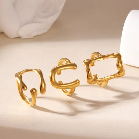 Ins Style Minimalist Irregular Stainless Steel 18K Gold Plated Open Ring 3 Piece Set For Women Men Fashion Jewelry Gift