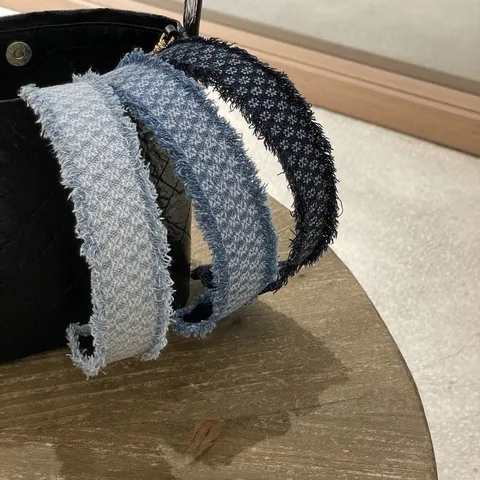 Korean Style Denim Blue Embroidered Flower Hairband For Women Wide Frayed Edge Headband Denim Bow Spring Clip Fashion Hair Accessories