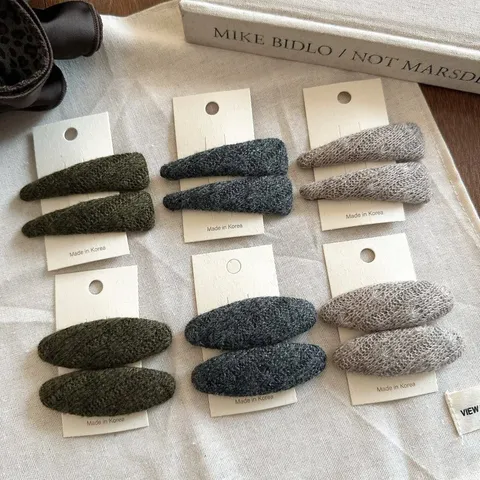 Korean Style Handmade Knitted Wool Hair Clips Vintage Solid Color Oval Triangle Snap Clips Autumn Winter Headwear For Women Girls