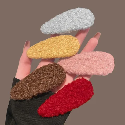 Pince à Cheveux en Peluche Laine d'Agneau Automne Hiver Femme Style Coréen Douce Fausse Fourrure Pince Latérale Accessoires Cheveux