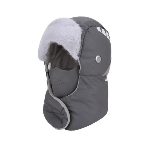 Winter Lei Feng Hat With Face Mask Neck Warmer Faux Fur Ear Flaps Windproof Skiing Hat For Men Women Thick Thermal Outdoor Cap