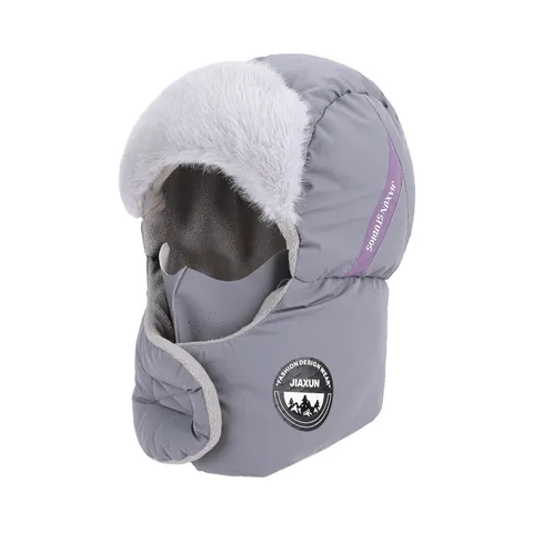 Winter Warme Bombermütze Mit Integrierter Gesichtsmaske Nackenwärmer Plüschfutter Winddichte Ohrenschützer Trappermütze Für Outdoor Ski Herren Damen