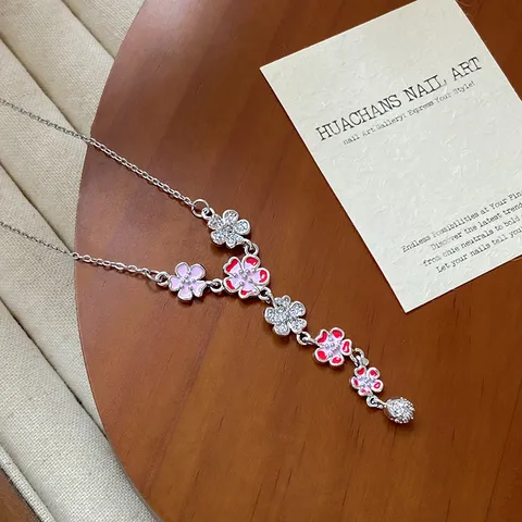 Fashion Gold Plated Copper Floral Pendant Necklace Enamel Flower Y-Necklace With Zirconia Inlaid Jewelry For Women Gift