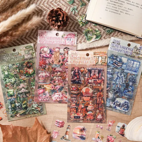 ZABC Vier Jahreszeiten Wanderer Serie Retro Charakter Aufkleber Handgezeichnete Aquarell PET Dekorative Journaling Scrapbooking DIY Material Aufkleber Pack